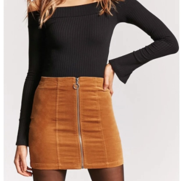 Forever 21 Dresses & Skirts - Forever 21 brown corduroy Zip front Skirt